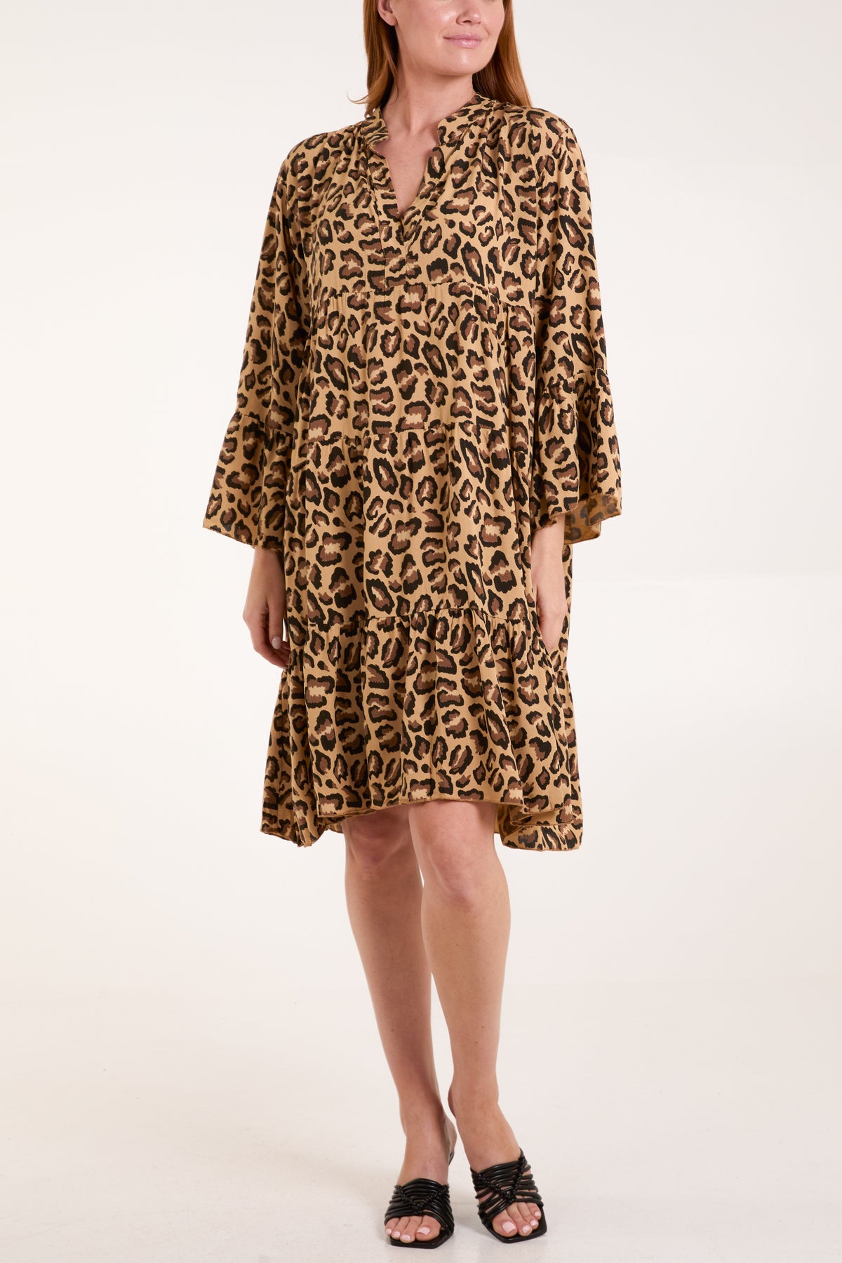 Leopard Print Tiered Midi Dress