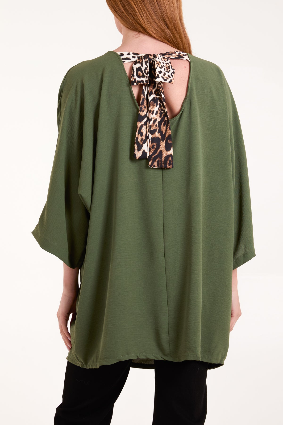 Leopard Back Bow 3/4 Sleeve Blouse