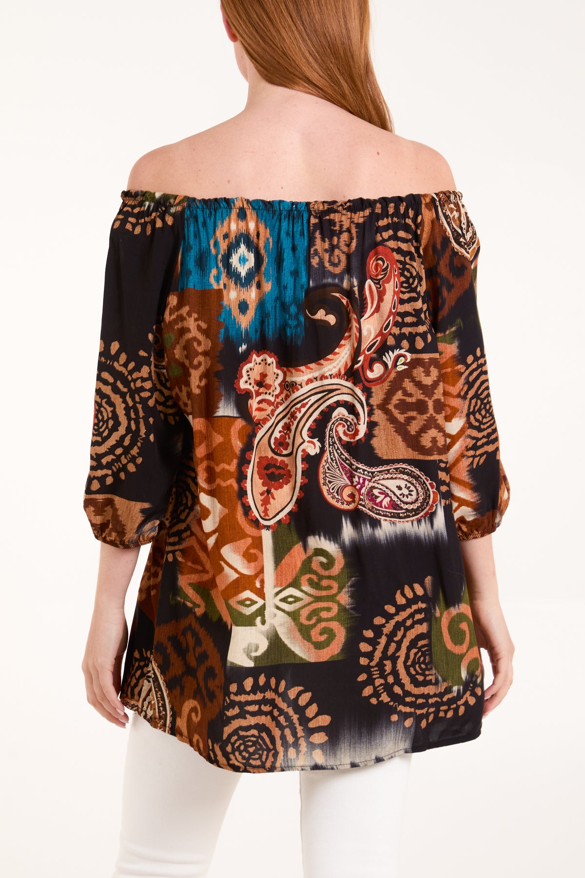 Paisley Print Tassels Bardot Blouse