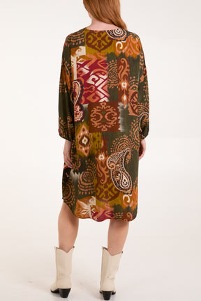 Paisley Print Long Sleeve Tunic Dress