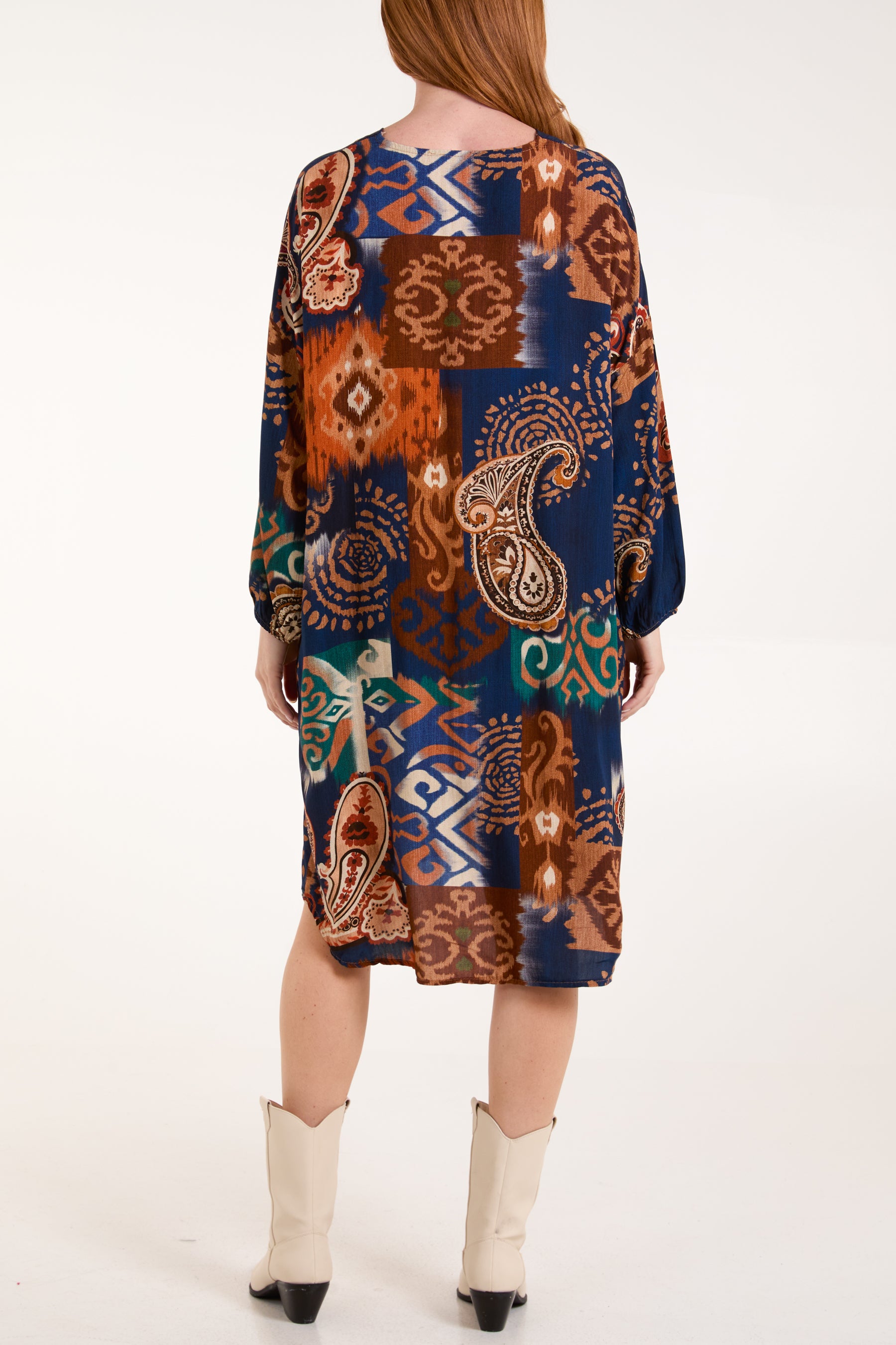 Paisley Print Long Sleeve Tunic Dress