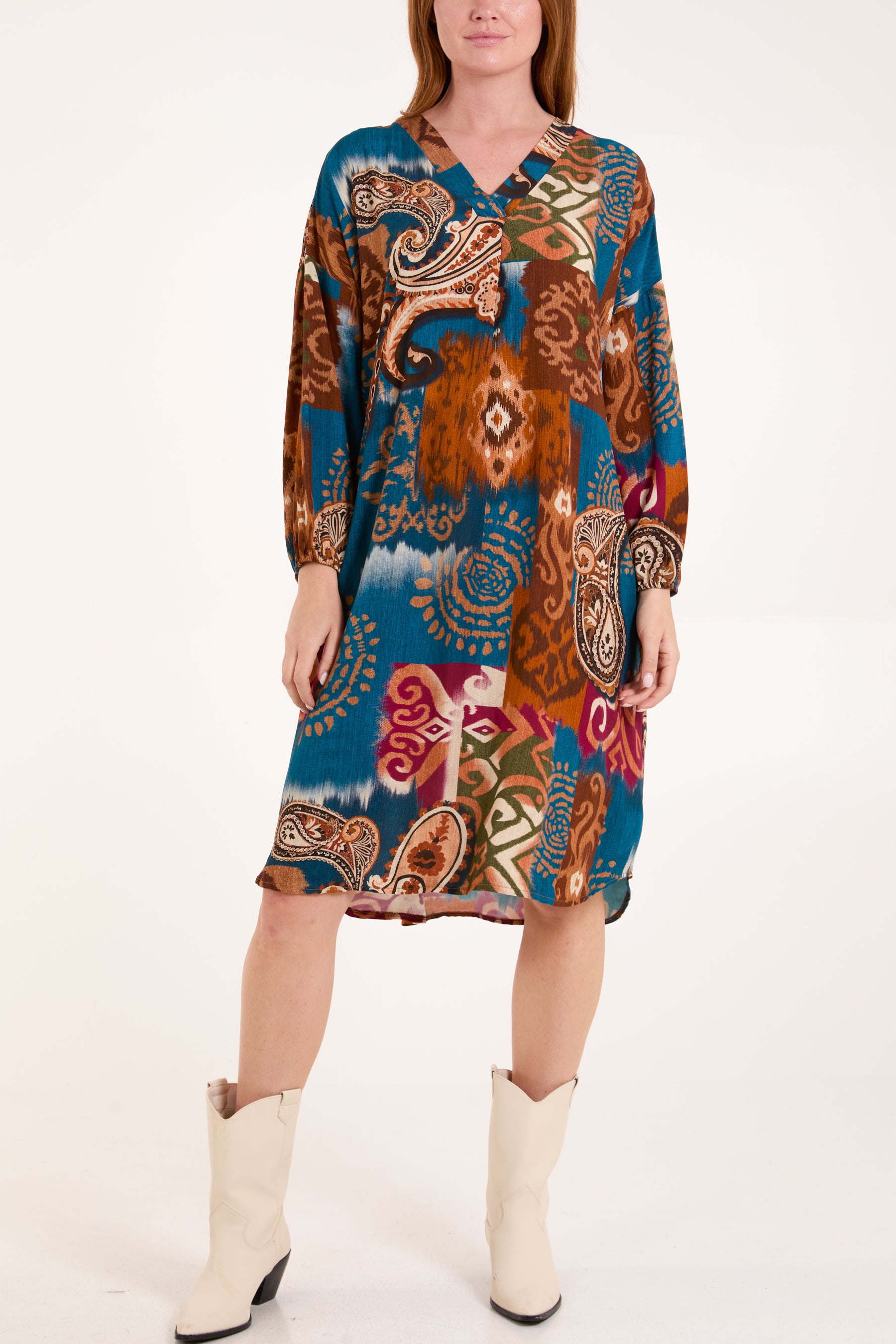 Paisley Print Long Sleeve Tunic Dress