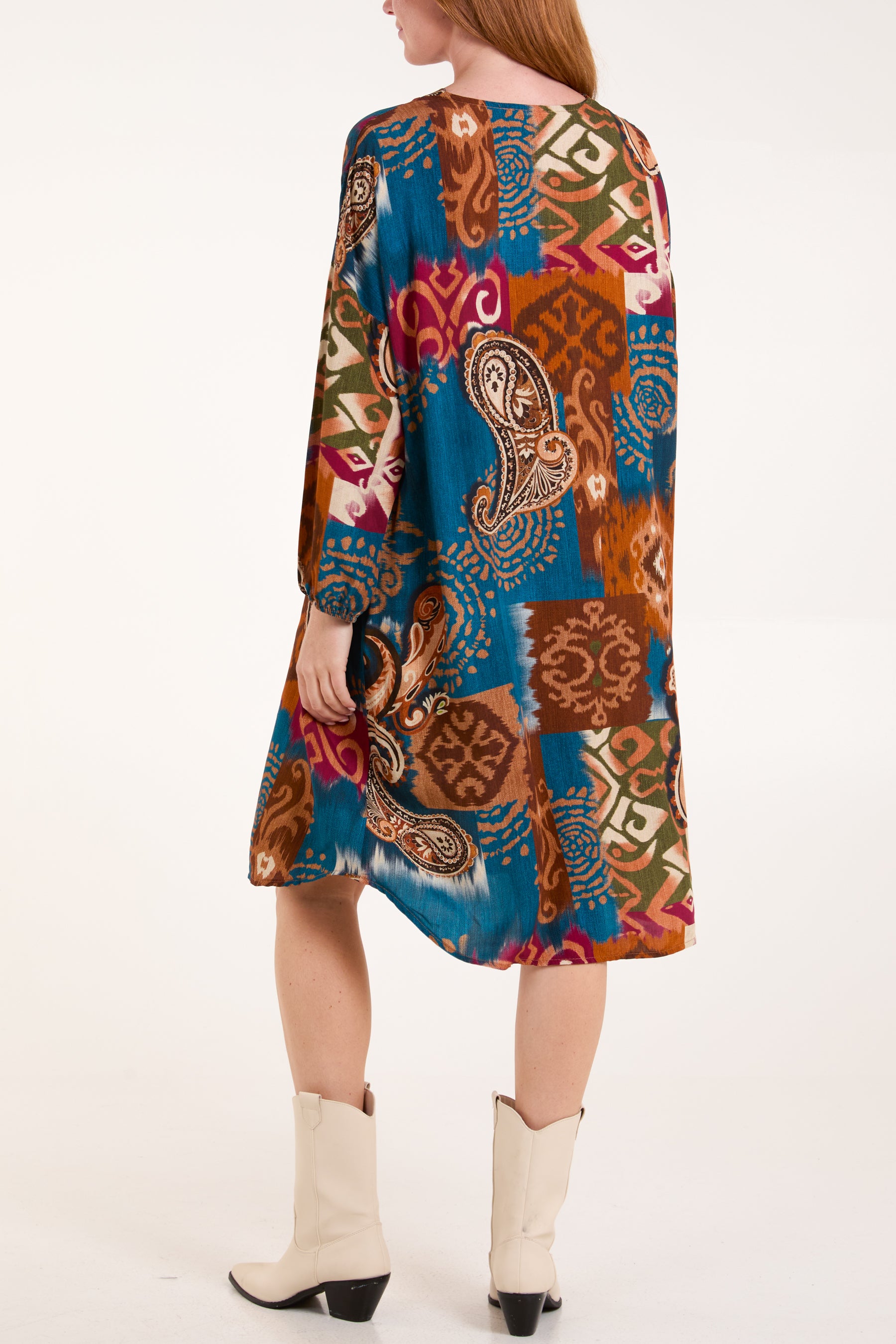 Paisley Print Long Sleeve Tunic Dress