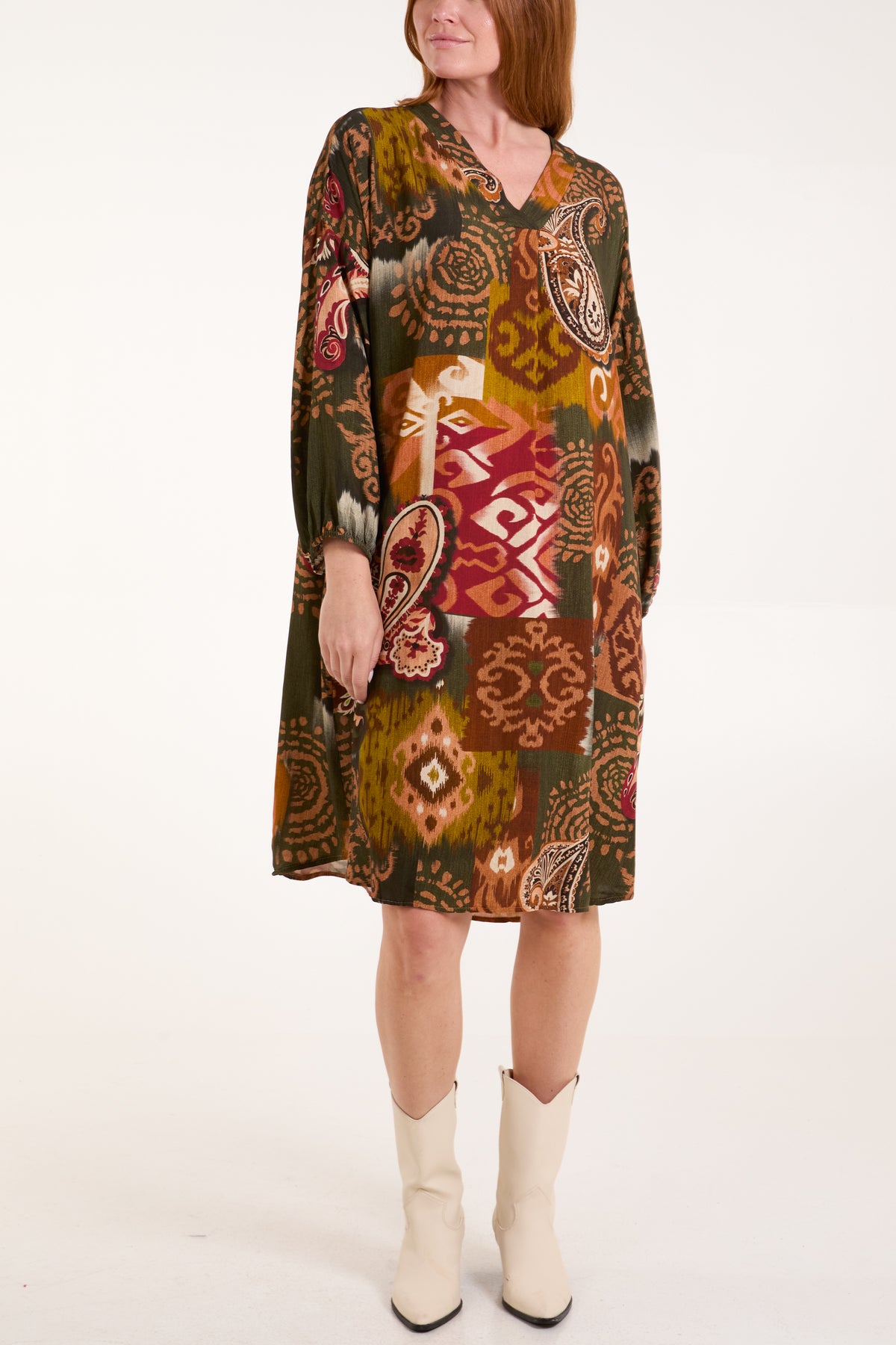 Paisley Print Long Sleeve Tunic Dress