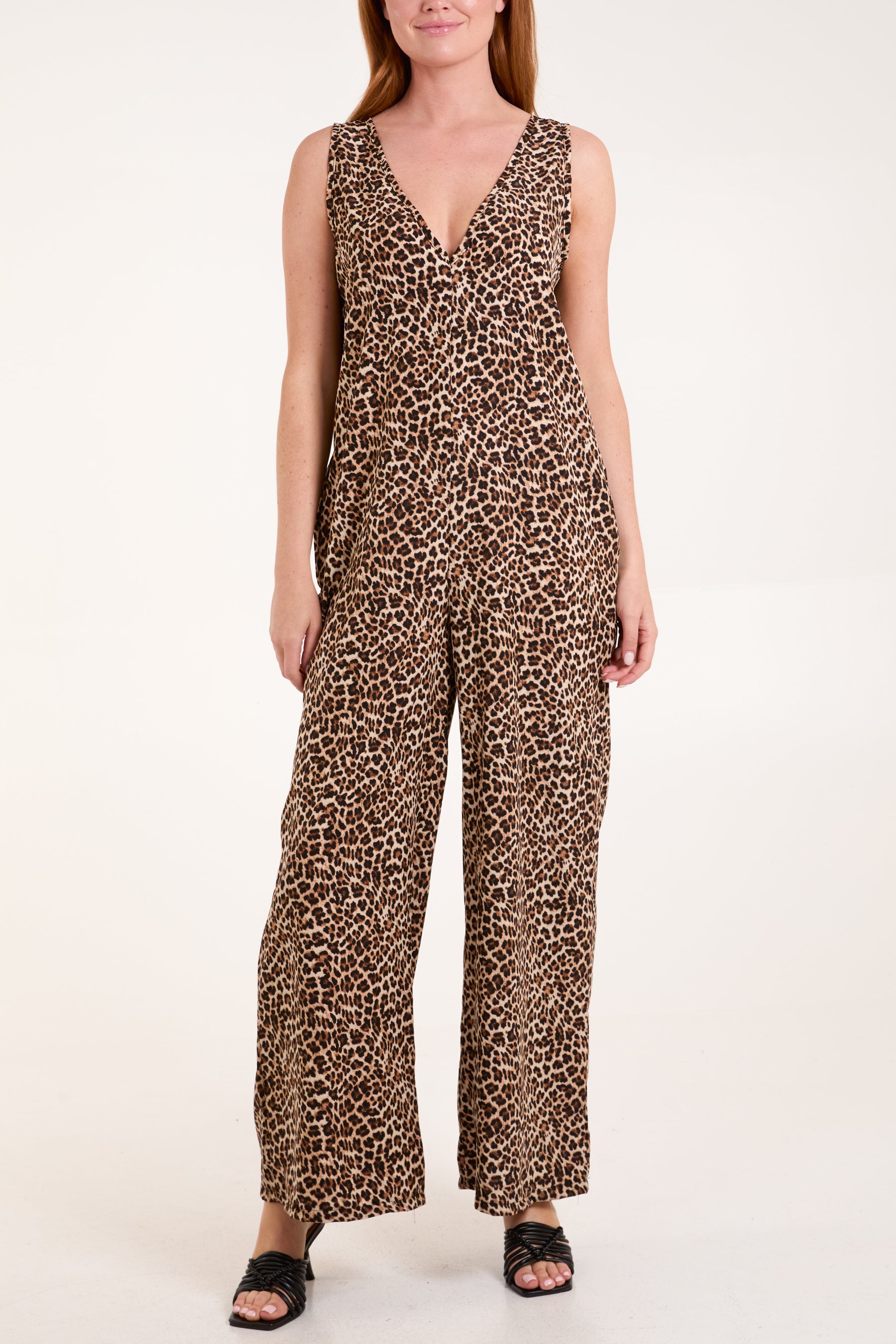 Leopard Double V-Neck Jumpsuit