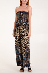 Paisley & Leopard Print Strapless Jumpsuit