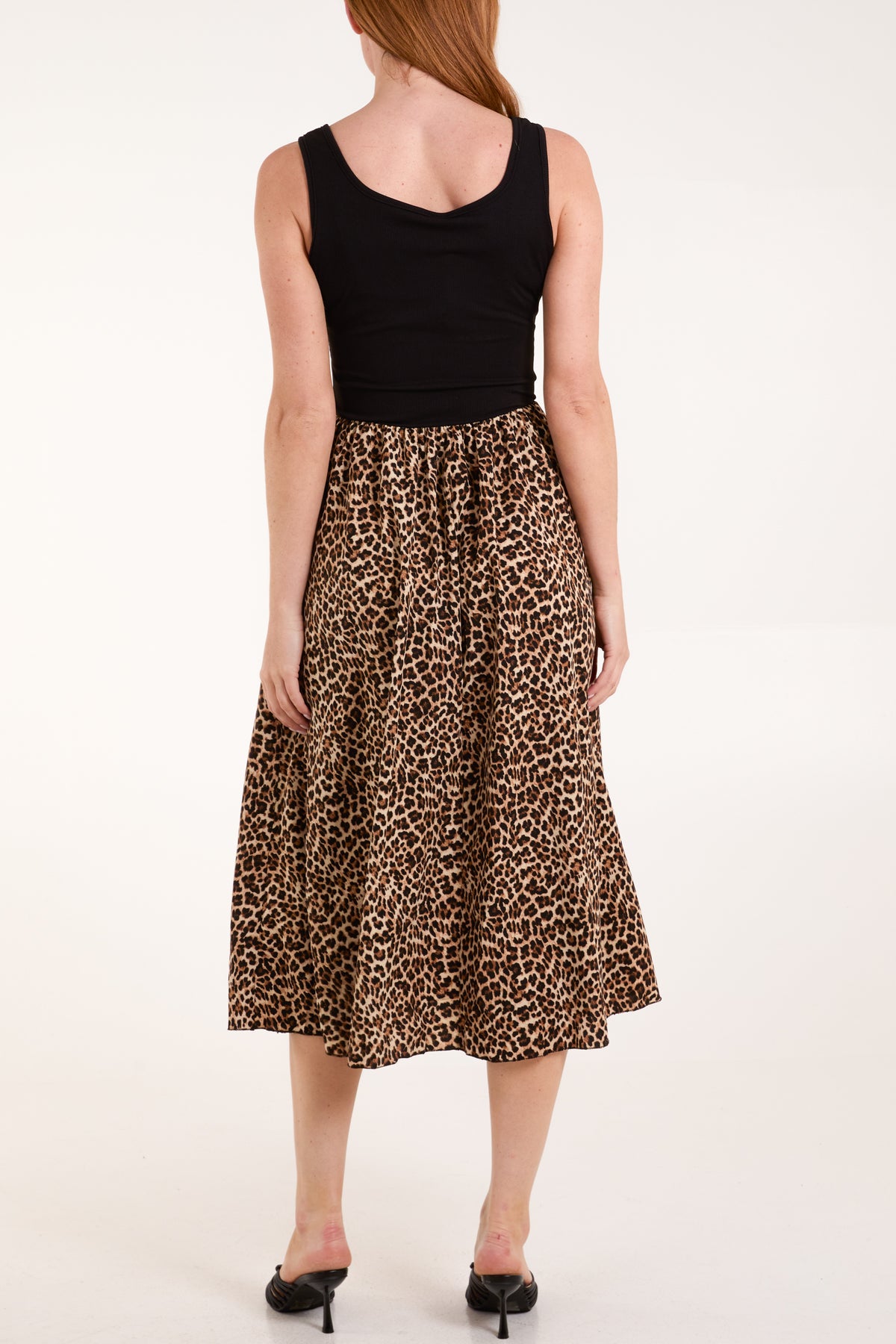 Square Neck Top Leopard Midi Dress