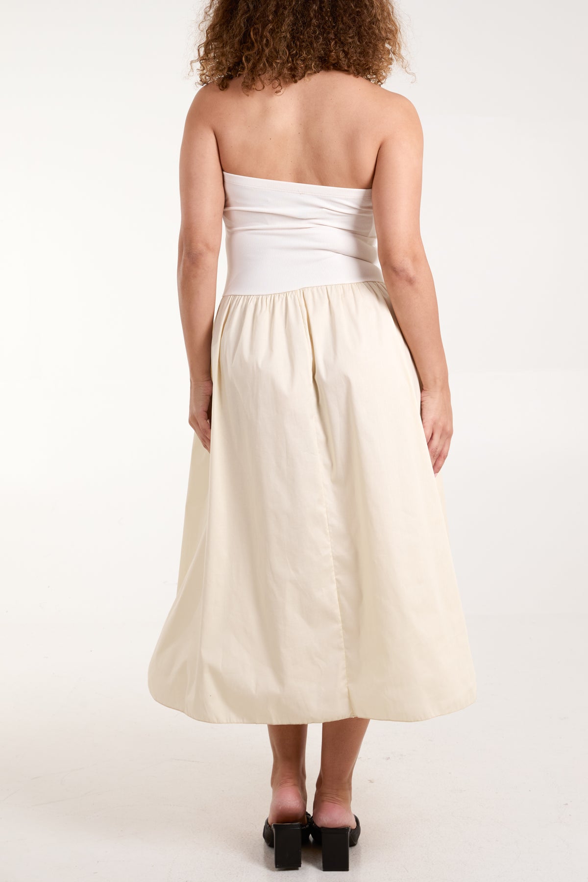 Strapless Elasticated Bodice Midi Dress