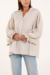 Batwing Ruffle Sleeve Smock Blouse
