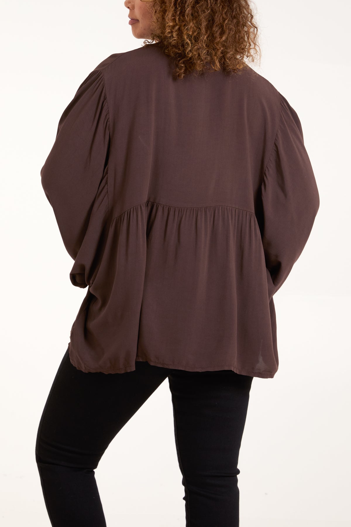 Batwing Ruffle Sleeve Smock Blouse