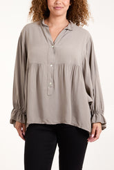 Batwing Ruffle Sleeve Smock Blouse