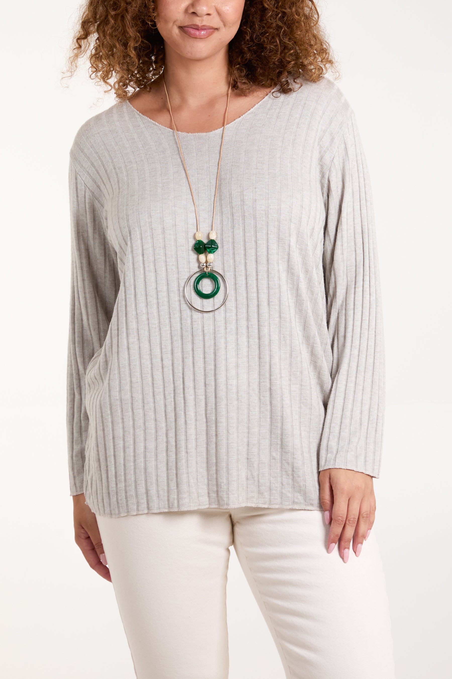 Necklace Ribbed Fine Knit Jumper