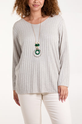 Necklace Ribbed Fine Knit Jumper