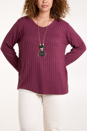 Necklace Ribbed Fine Knit Jumper