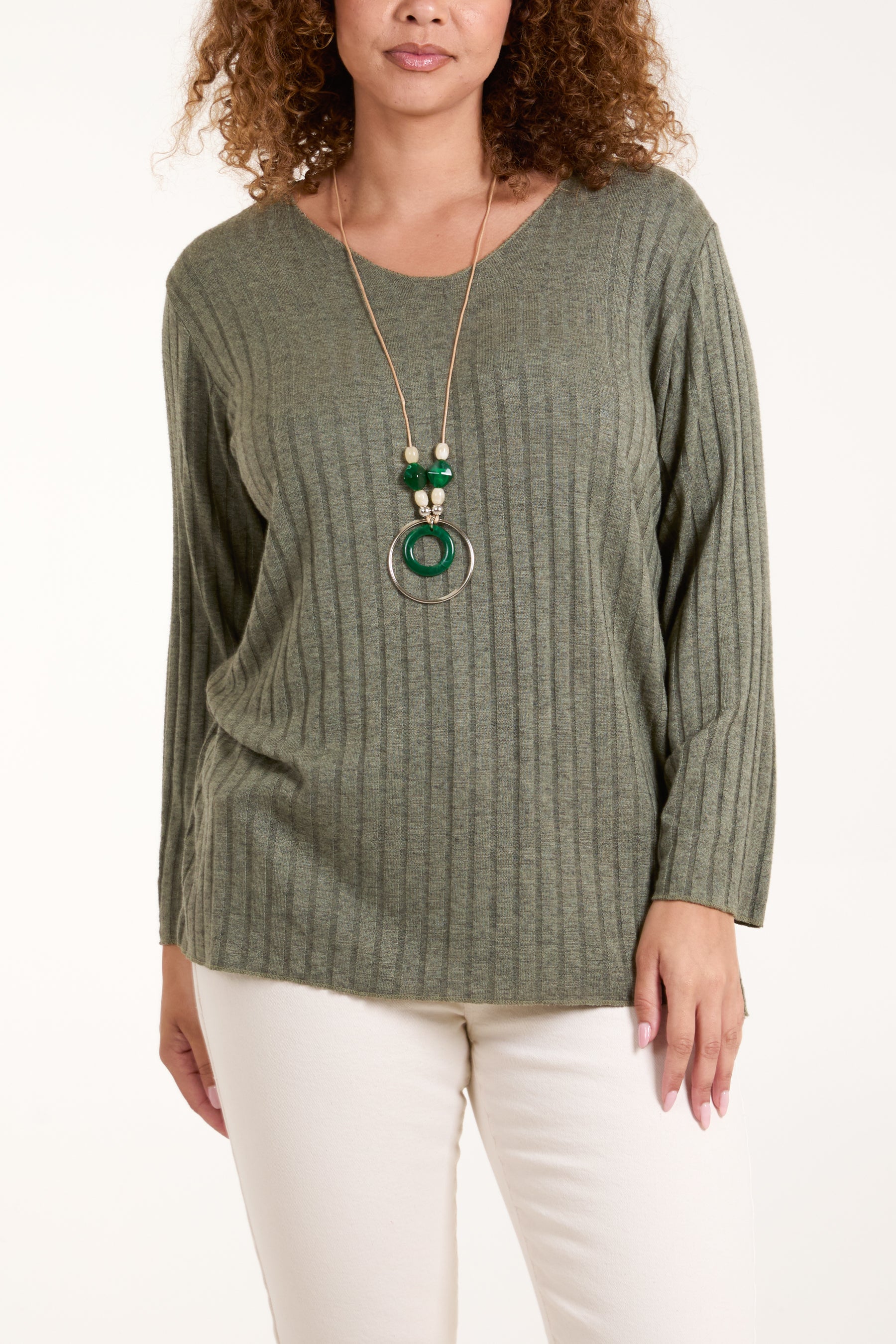 Necklace Ribbed Fine Knit Jumper