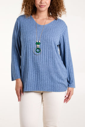 Necklace Ribbed Fine Knit Jumper