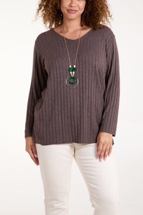 Necklace Ribbed Fine Knit Jumper