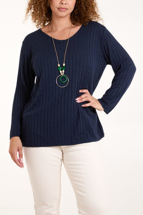 Necklace Ribbed Fine Knit Jumper