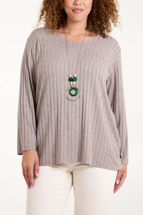 Necklace Ribbed Fine Knit Jumper