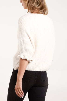 Triple Tie Front Frill Sleeve Cardigan