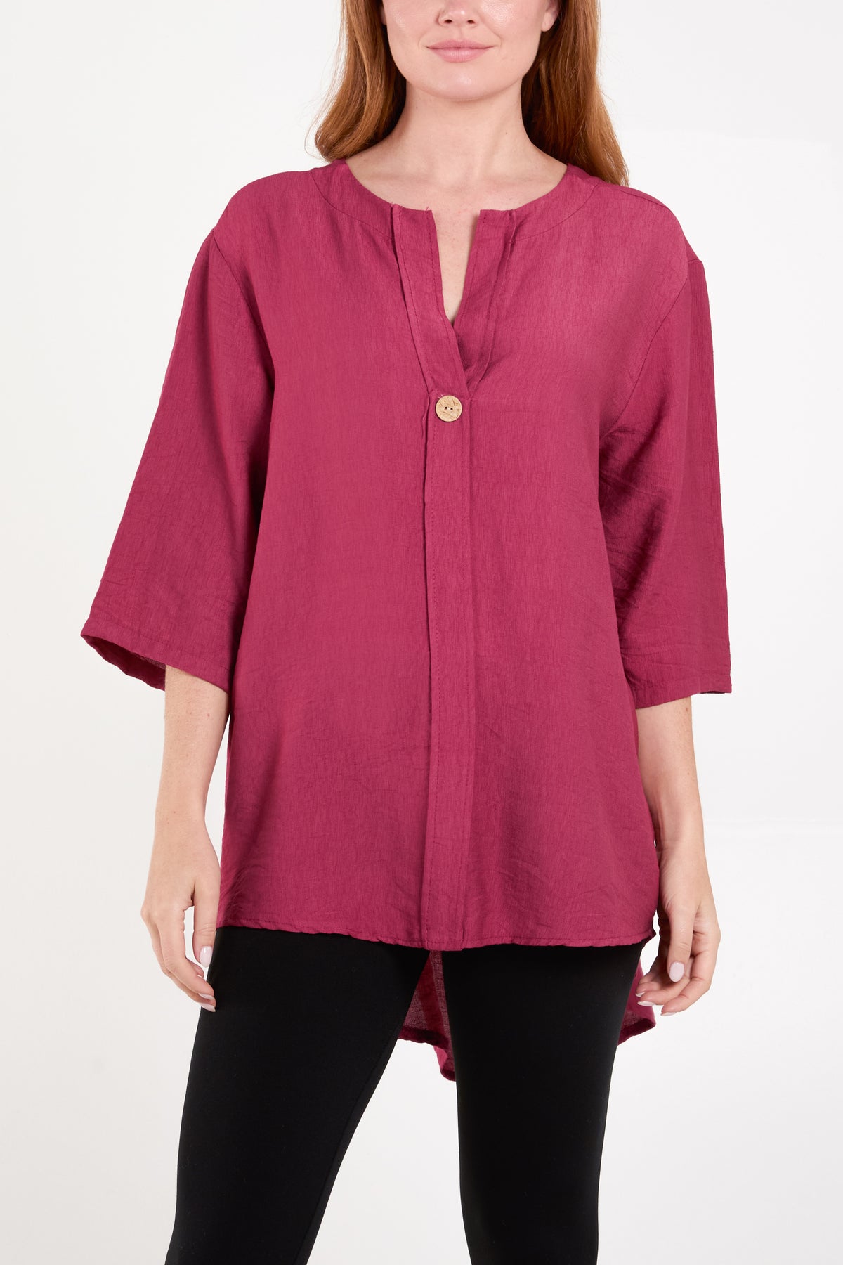 Collarless Button Front Blouse