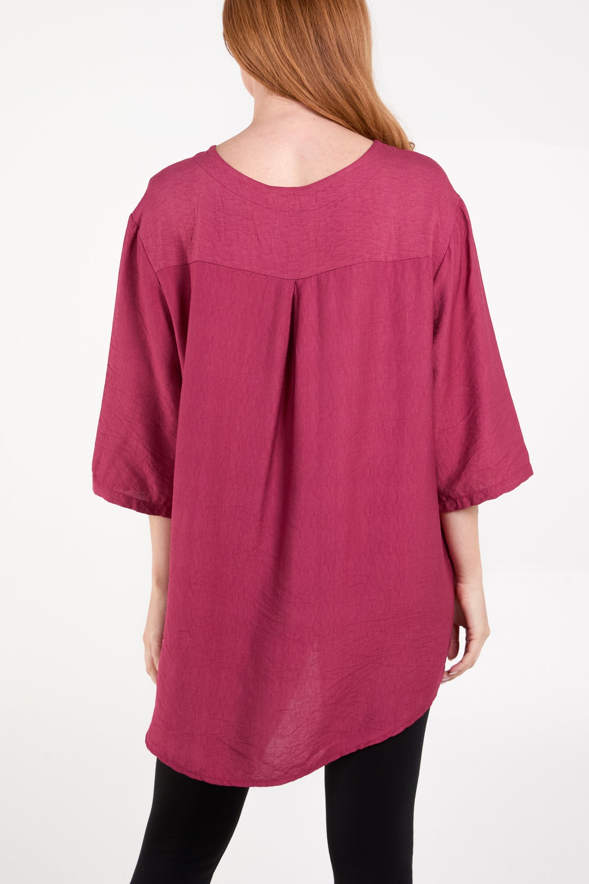 Collarless Button Front Blouse