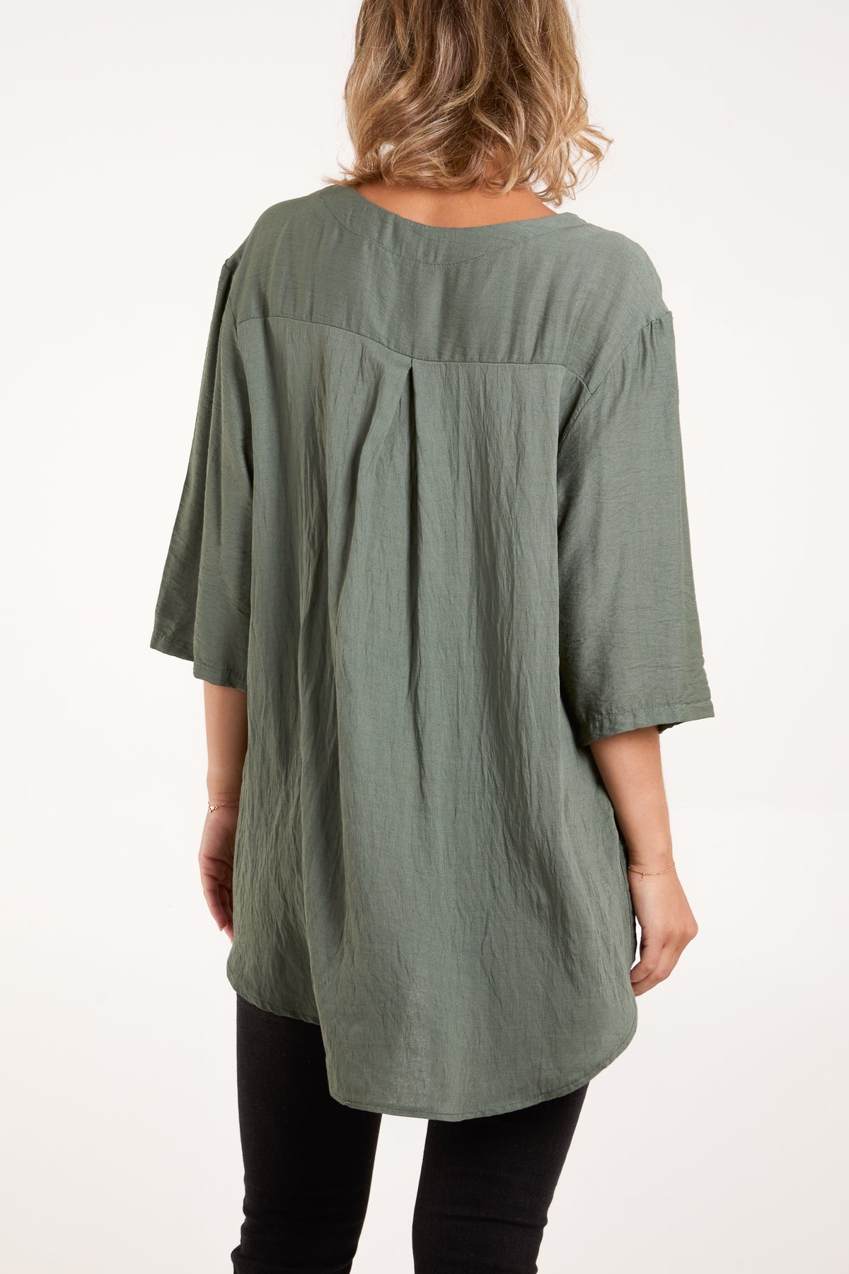 Collarless Button Front Blouse