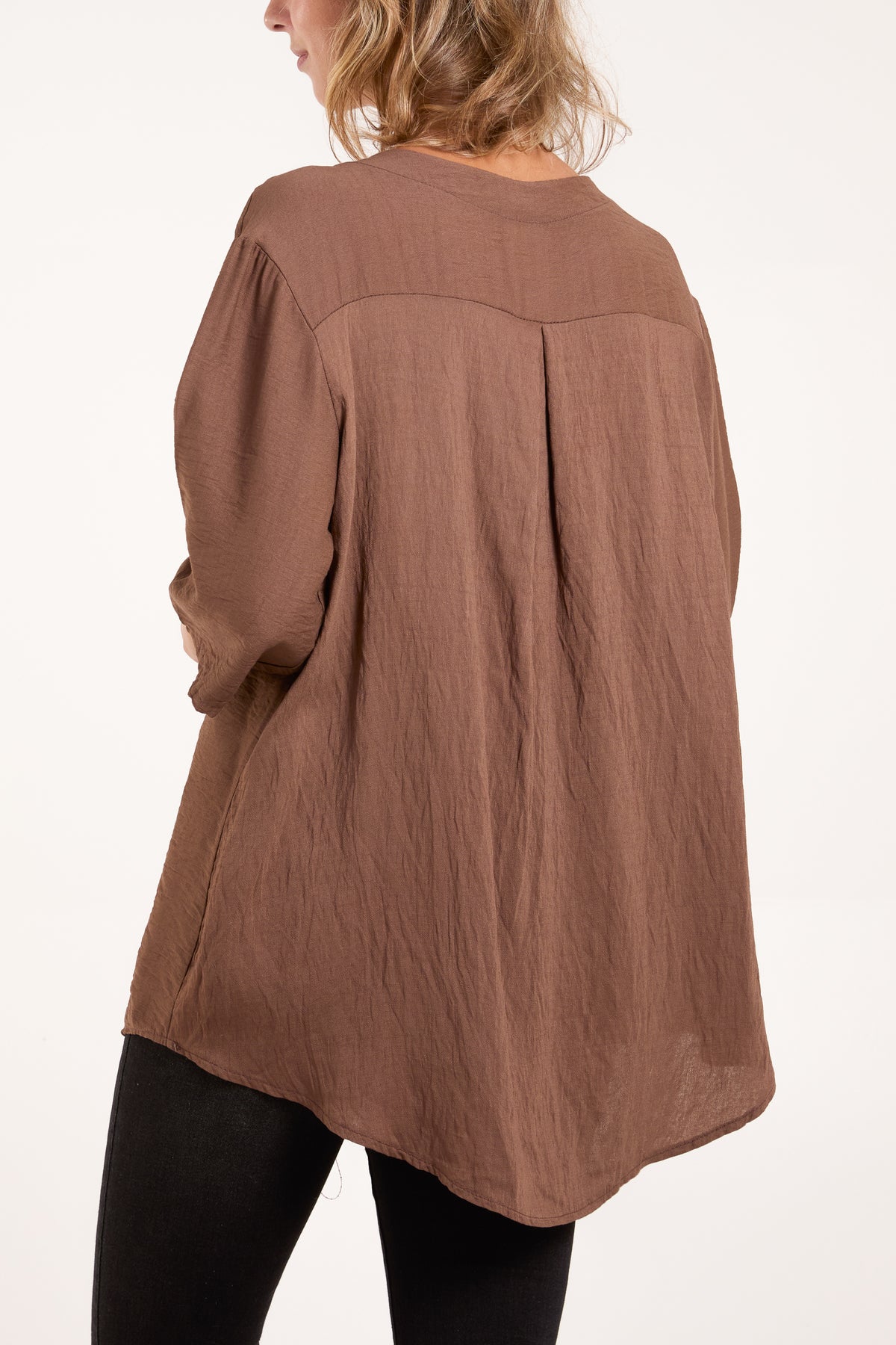 Collarless Button Front Blouse