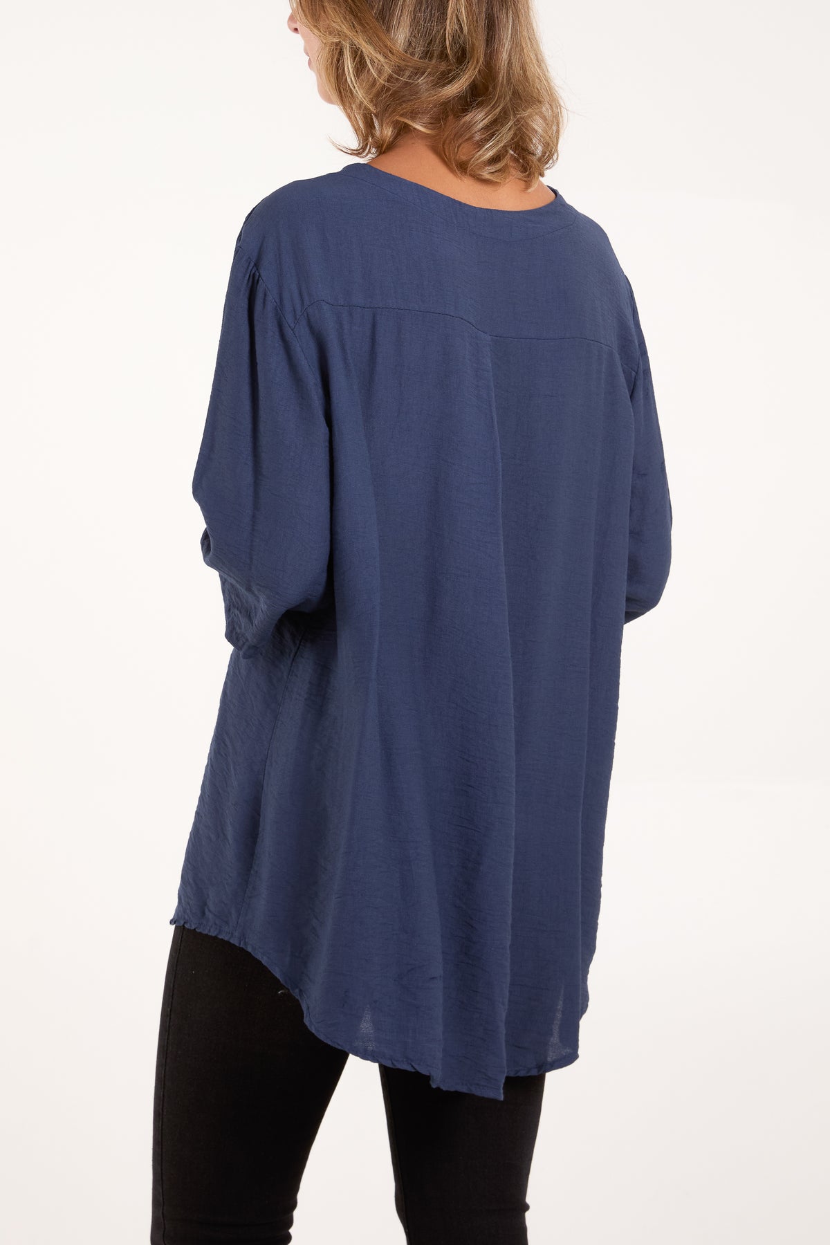 Collarless Button Front Blouse