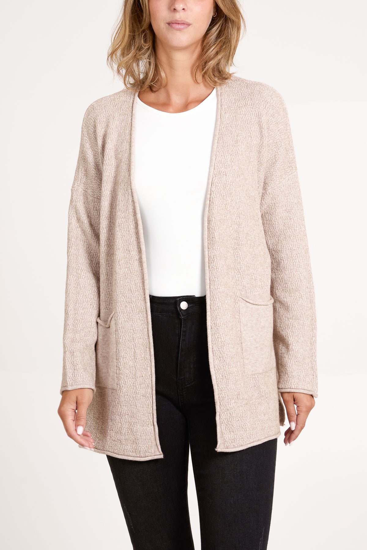 Textured Long Sleeve Pocket Cardigan