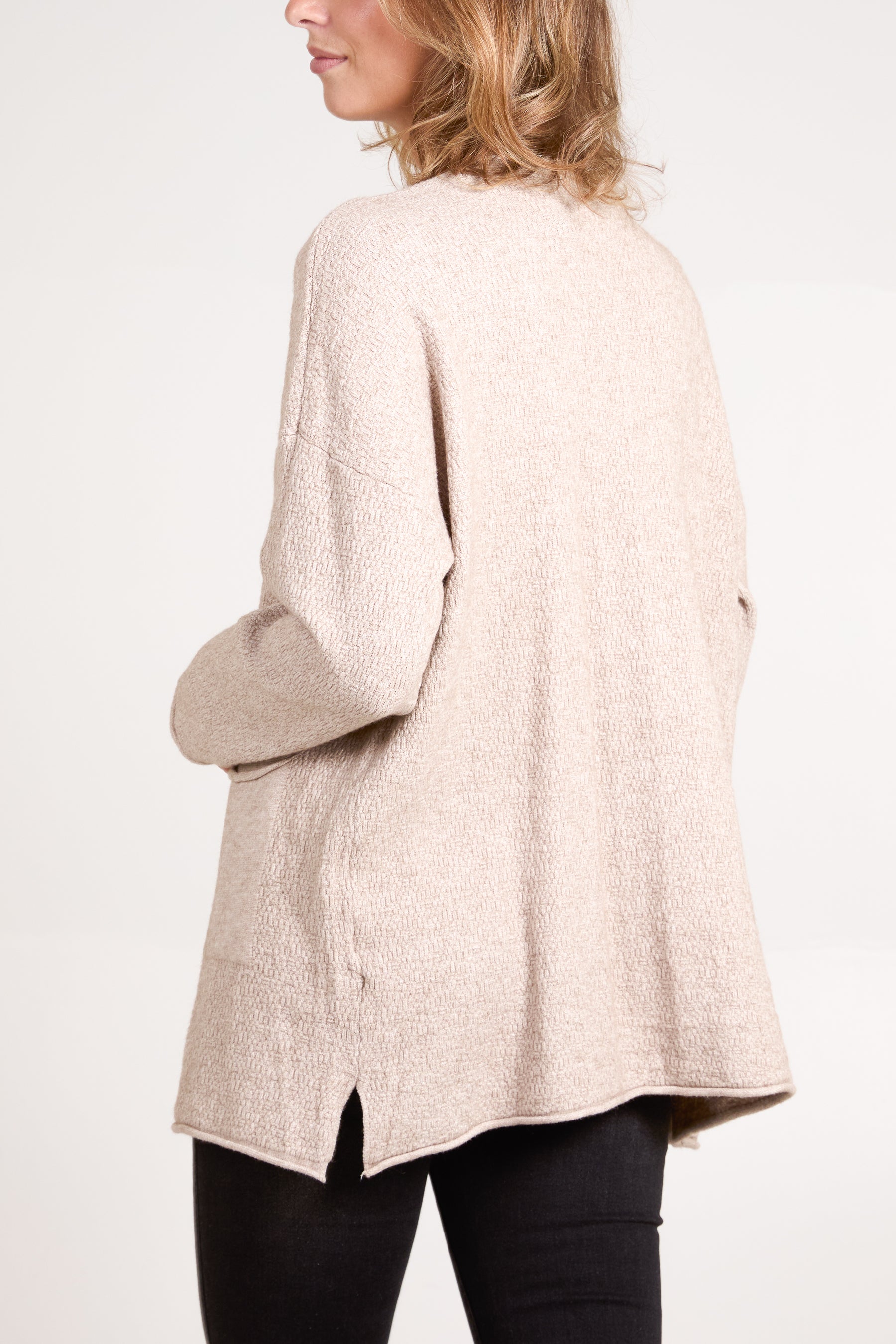 Textured Long Sleeve Pocket Cardigan