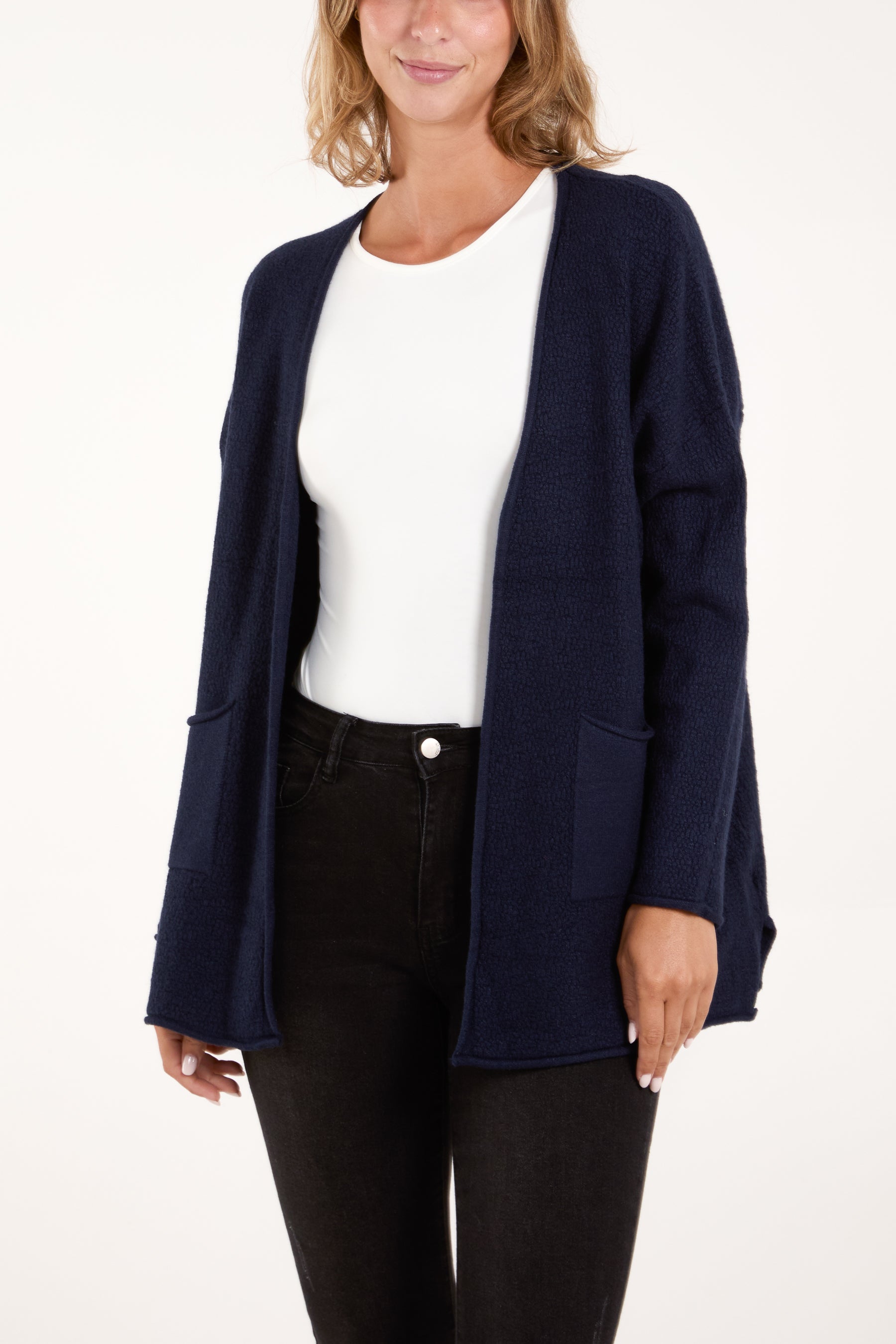 Textured Long Sleeve Pocket Cardigan