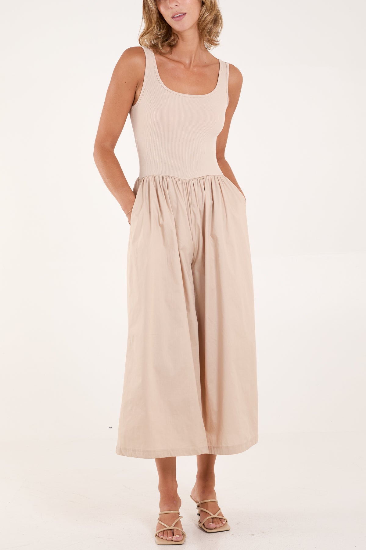 Sleeveless Elasticated Bodice Pocket Jumpsuit