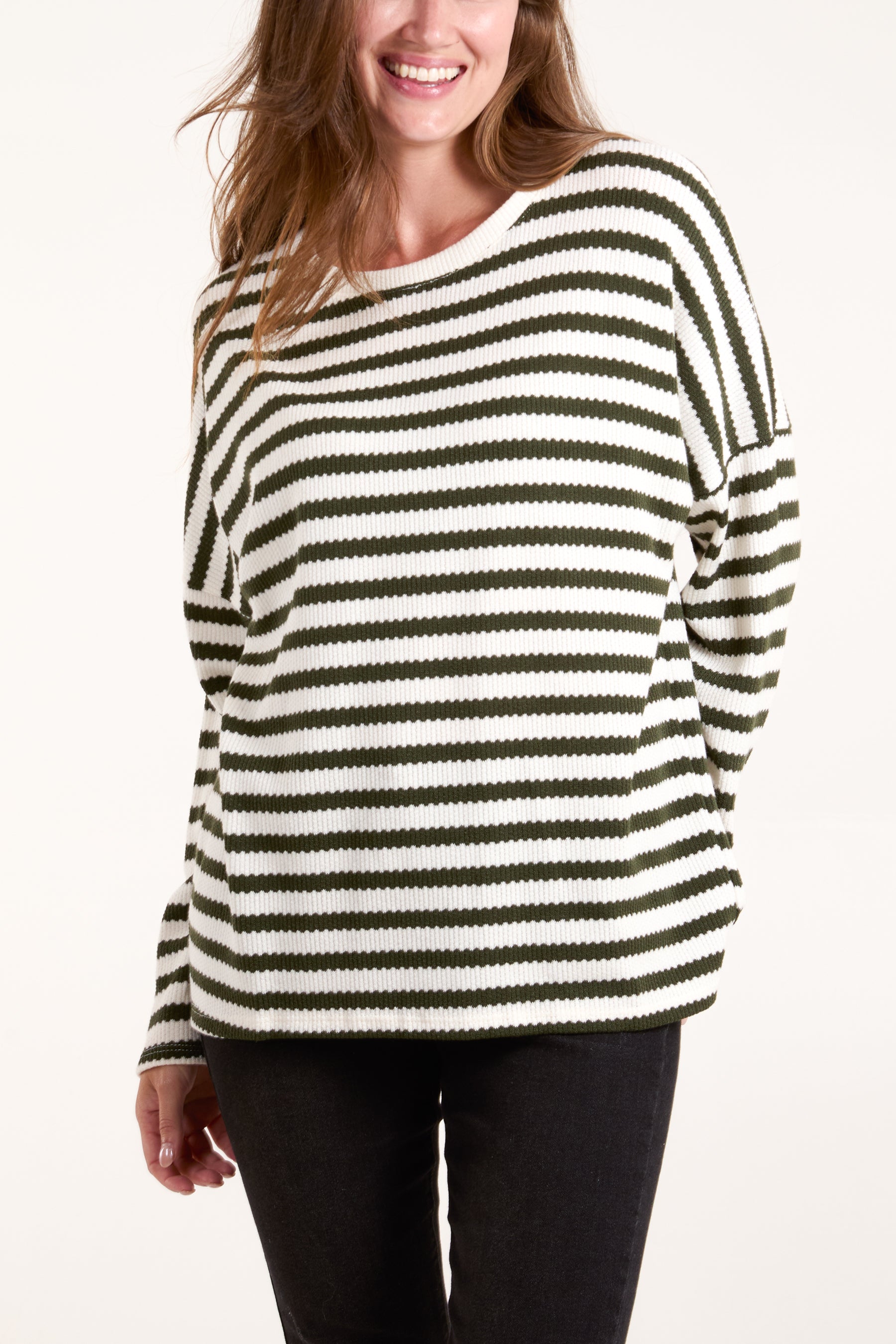 Round Neck Striped Soft Knit Top