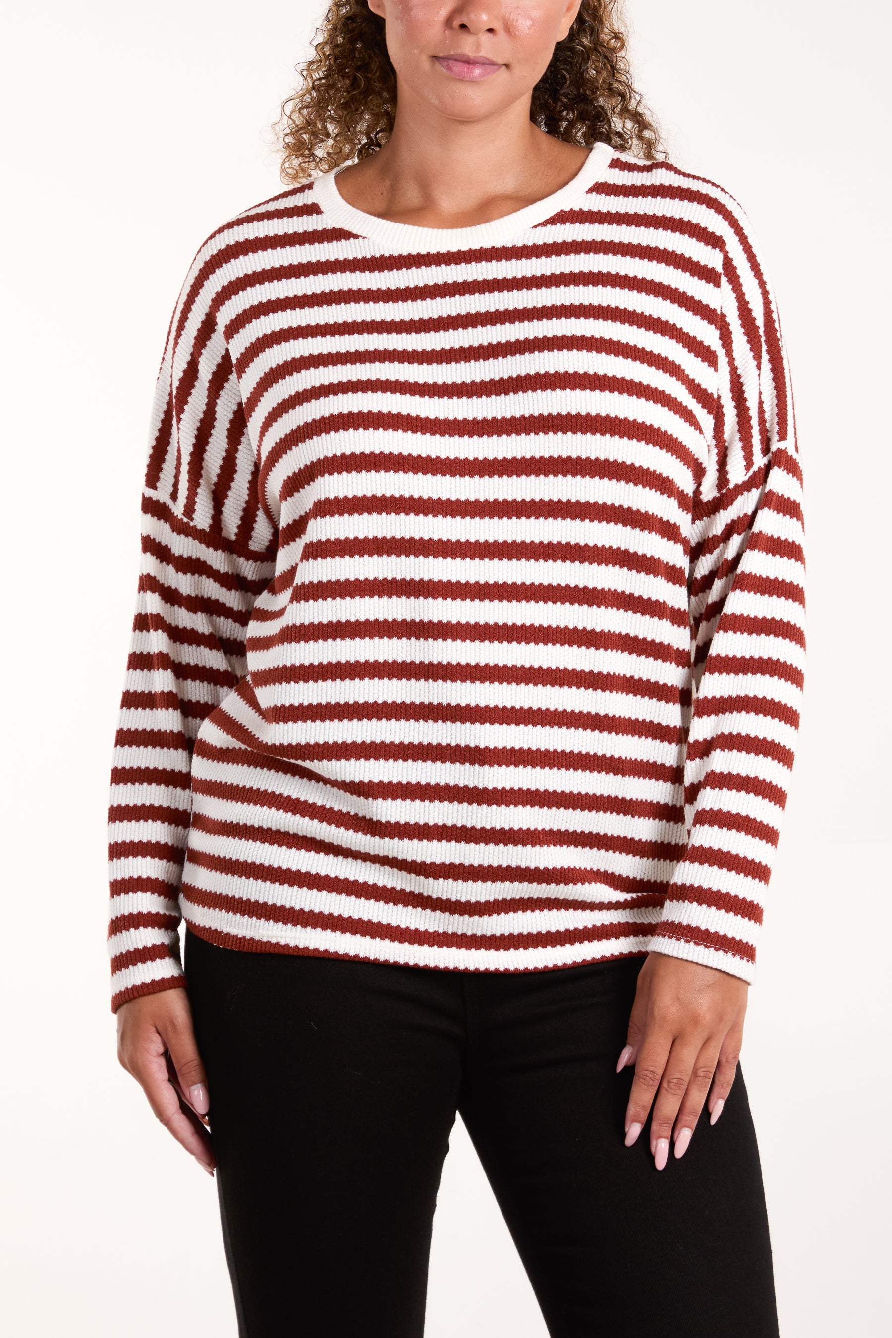 Round Neck Striped Soft Knit Top