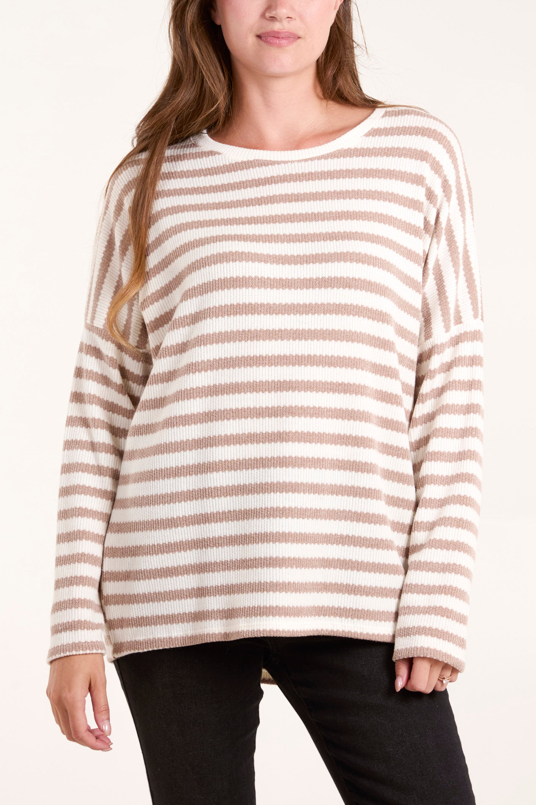 Round Neck Striped Soft Knit Top