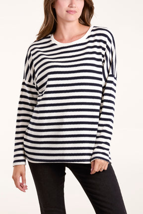 Round Neck Striped Soft Knit Top