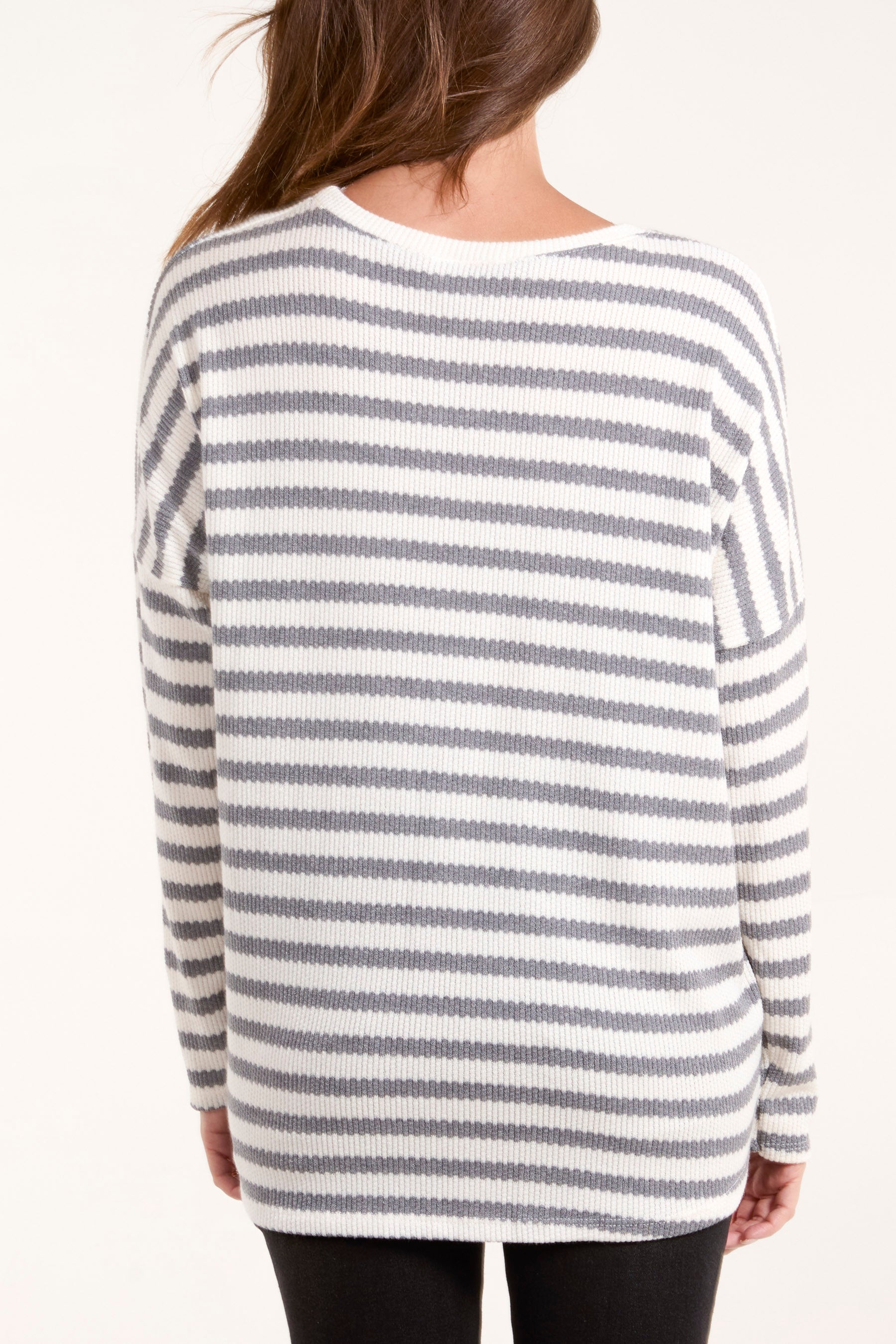 Round Neck Striped Soft Knit Top