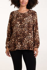 Pleated Leopard Mesh Top