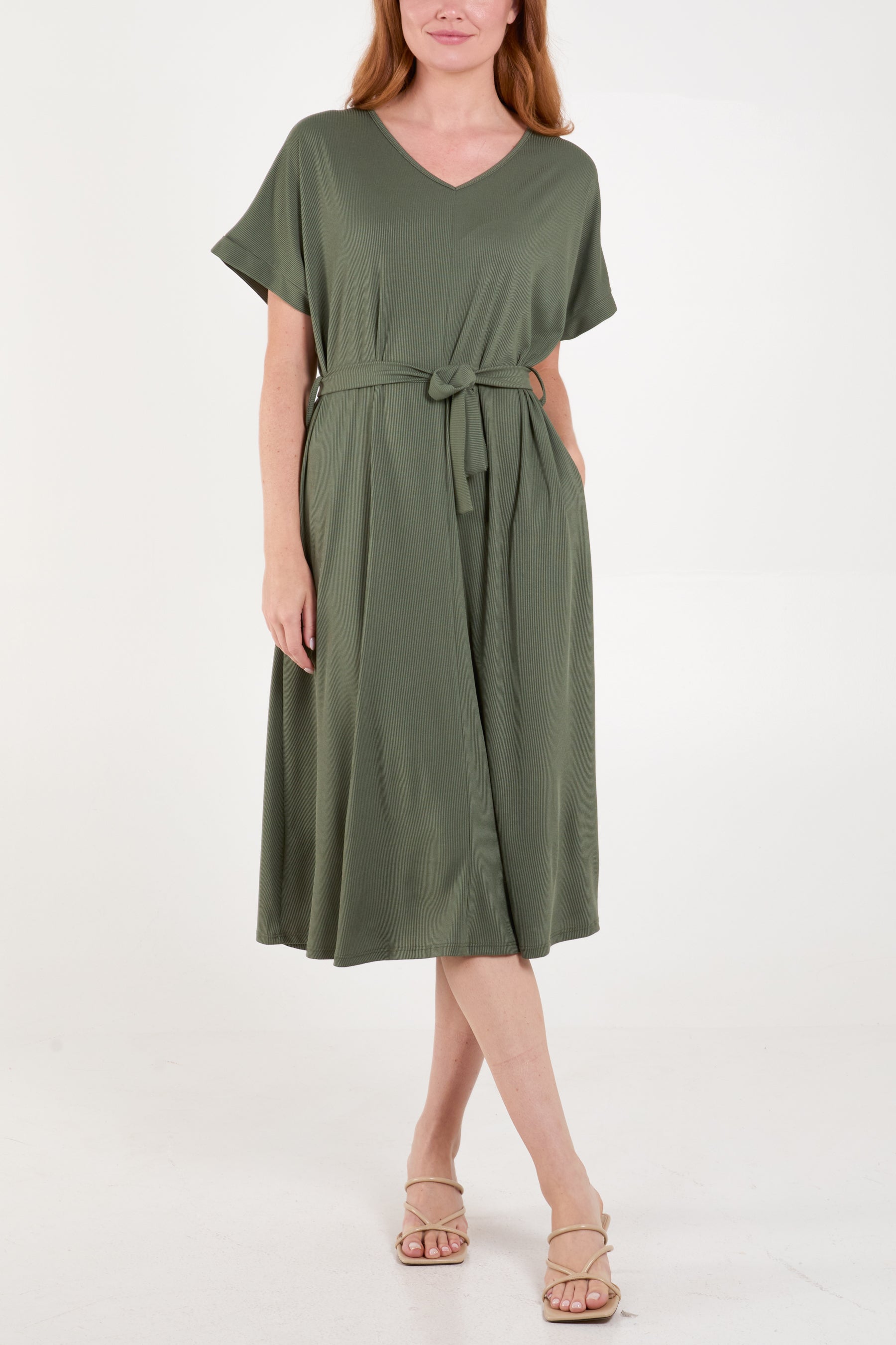 Ribbed Tie Front Midi Dress
