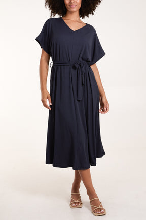 Ribbed Tie Front Midi Dress