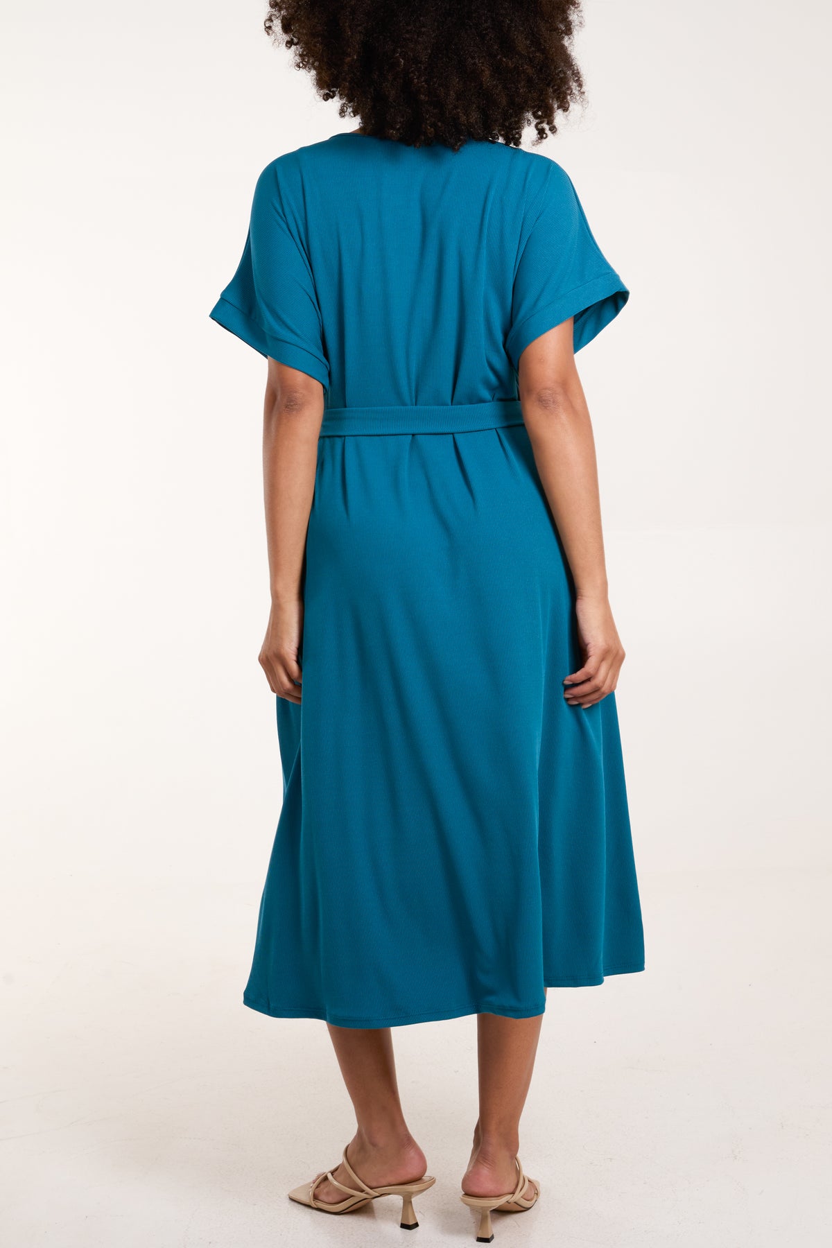 Ribbed Tie Front Midi Dress