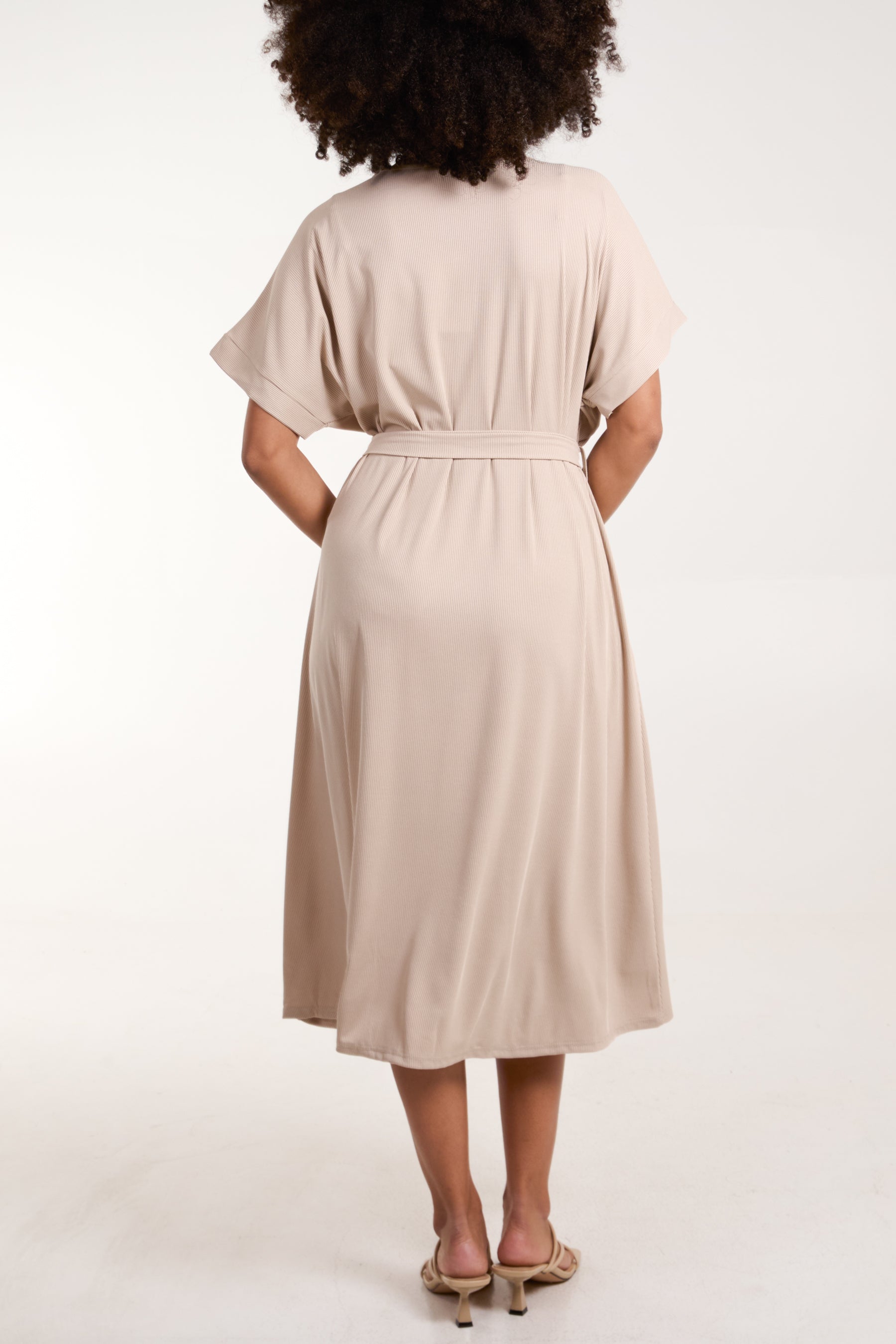 Ribbed Tie Front Midi Dress