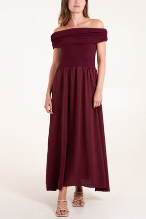 Folded Bardot Bodice Midi Dress