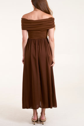 Folded Bardot Bodice Midi Dress