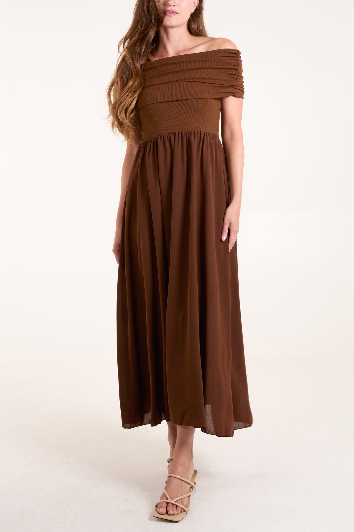 Folded Bardot Bodice Midi Dress