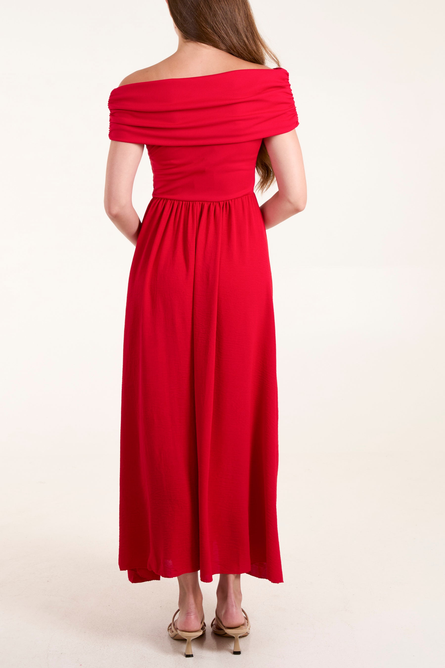 Folded Bardot Bodice Midi Dress