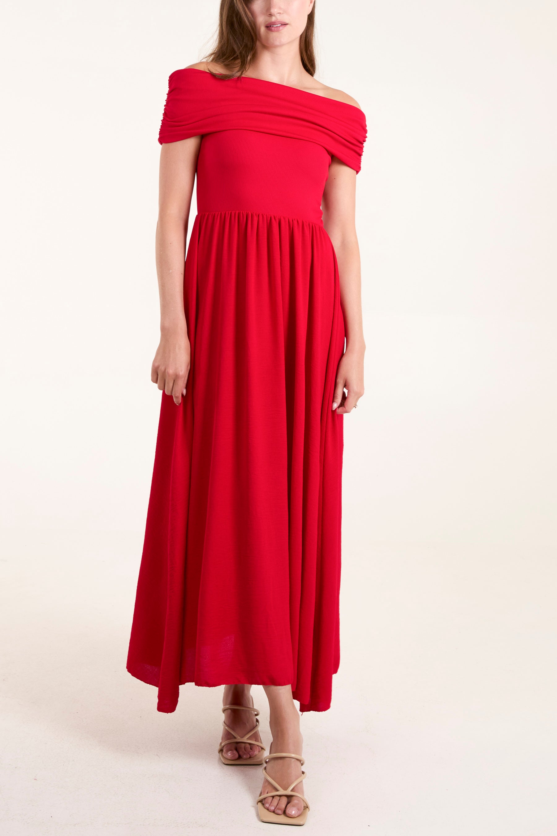 Folded Bardot Bodice Midi Dress