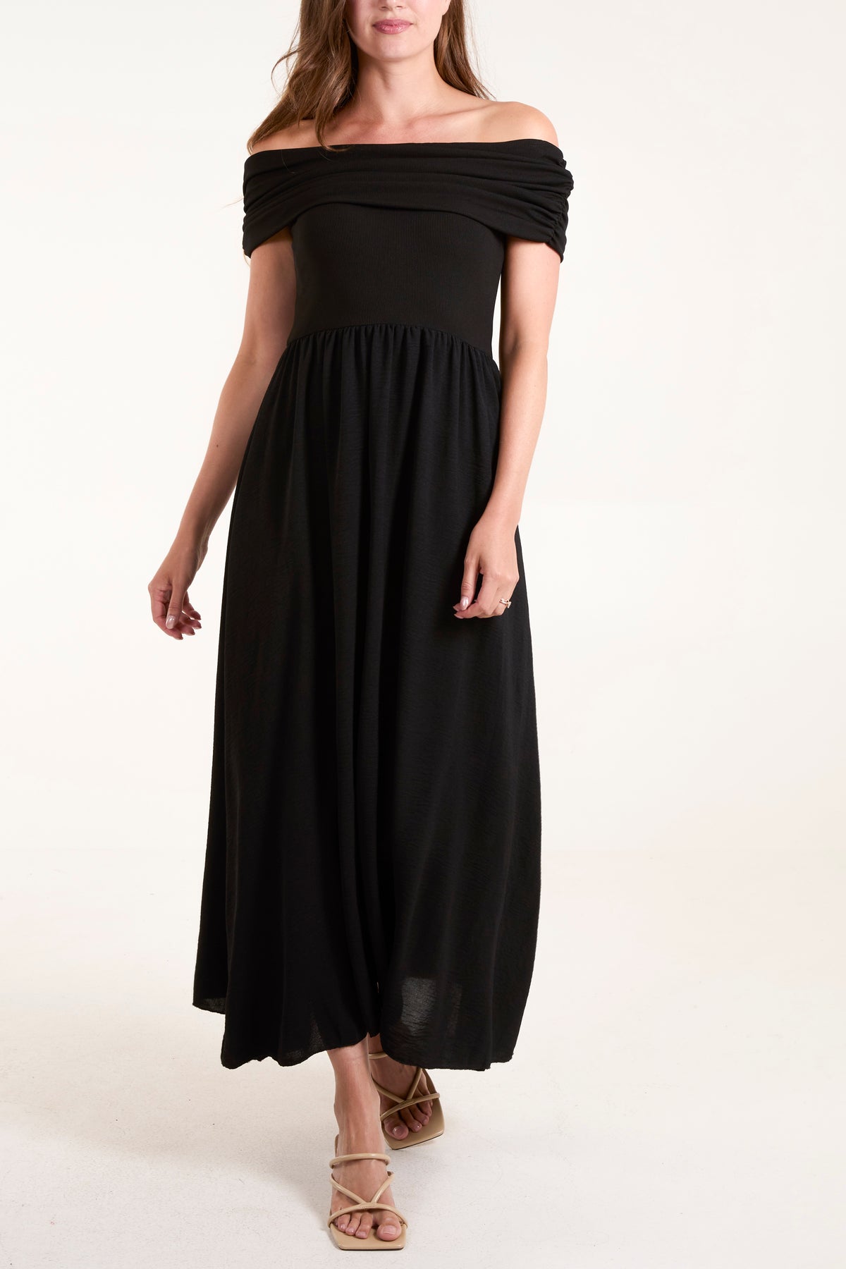 Folded Bardot Bodice Midi Dress