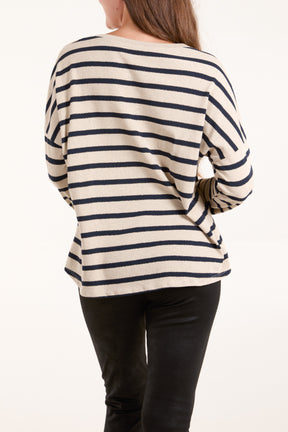 Gold Embroidered Striped V-Neck Top